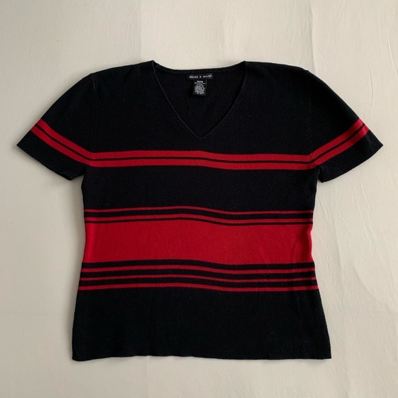Womens Short Sleeve Striped Black and Red Jersey - Picture 1 of 4